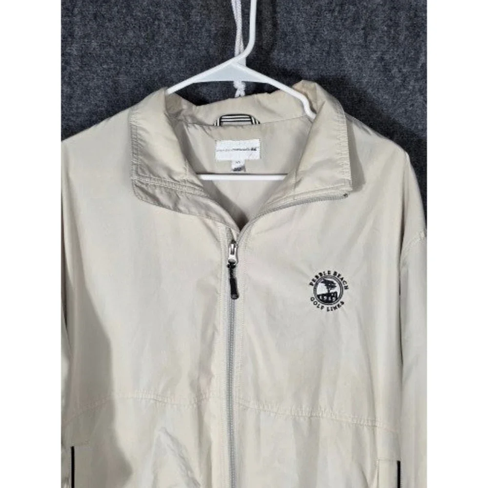 PGA Cutter Buck Mens WeatherTec Golf‎ Jacket Beige Pebble Beach Links Men Sz M